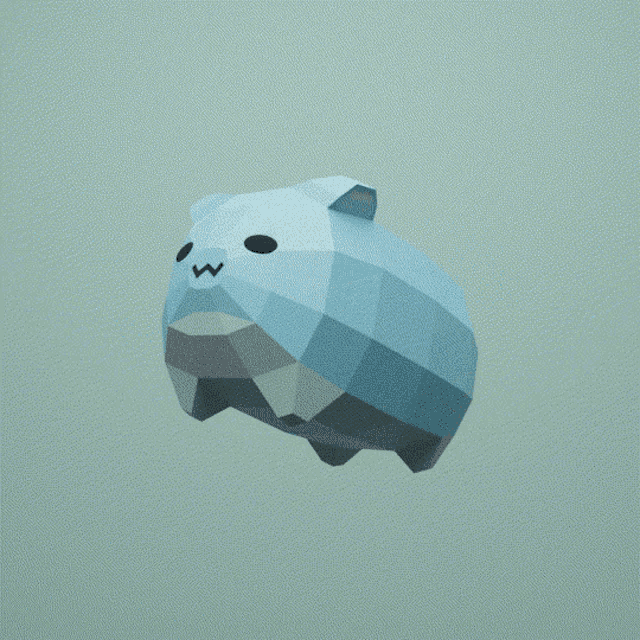 a low poly model of a pig is floating in the air on a green background