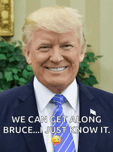 a picture of donald trump with the caption we can get along bruce