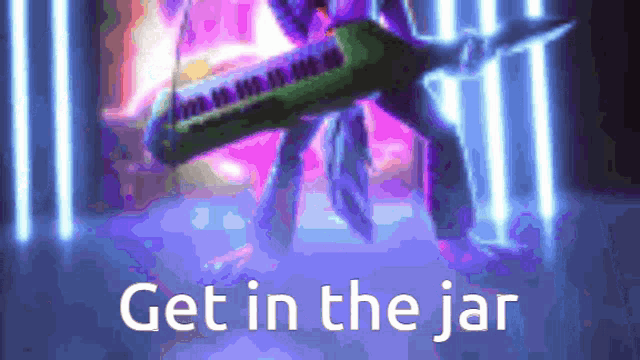 a person playing a keyboard with the words get in the jar