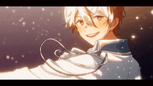 a drawing of a boy with white hair and a cape