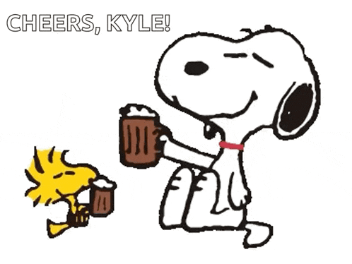 a cartoon of snoopy and woodstock drinking beer