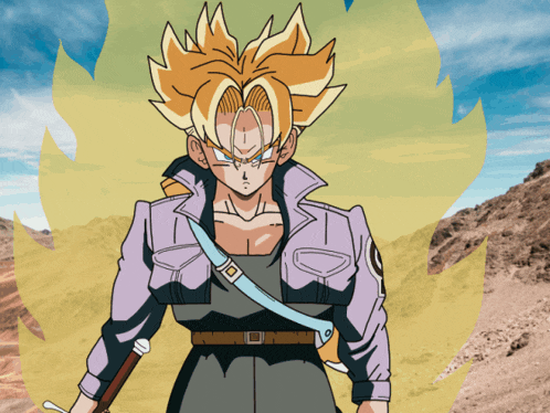 a drawing of trunks from dragon ball z with a sword in his hand