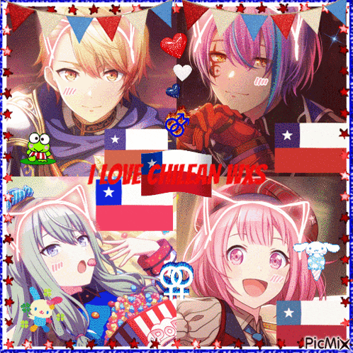 a collage of anime characters with the words " i love chilean wars " on the bottom
