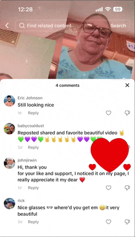 a screenshot of a facebook page showing a woman wearing glasses and a heart
