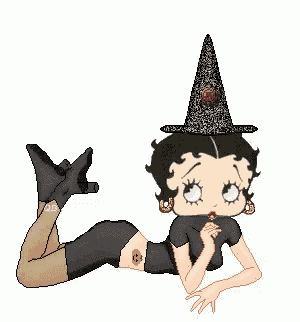 betty boop is wearing a witch hat and laying down