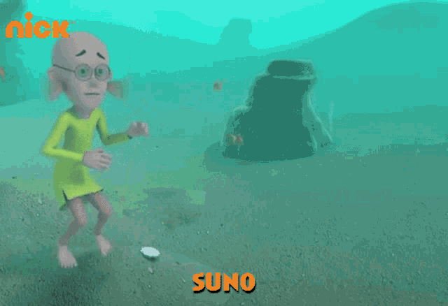 a cartoon character is swimming in the ocean and the word sumo is on the bottom