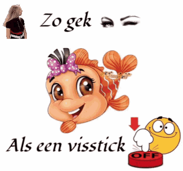 a cartoon of a fish with the words zo gek als een visstick underneath it