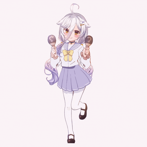 a drawing of a girl holding two maracas with the letter t on them