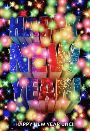 a happy new year greeting card with colorful lights