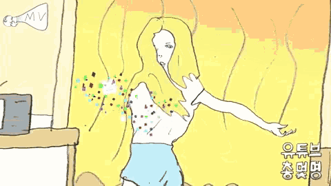 a cartoon of a woman dancing with a megaphone that says mv on it