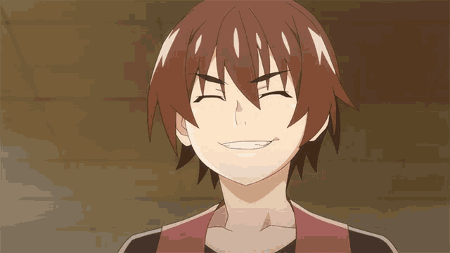 a close up of a cartoon character with his eyes closed and a smile on his face