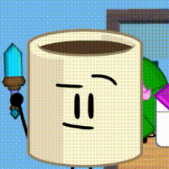 a cartoon of a cup of coffee with a face and a wand .