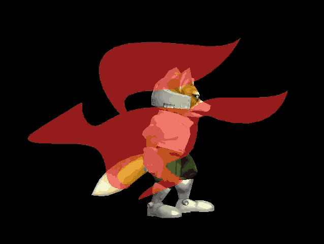 a fox is holding a gun in front of a red silhouette of a bird