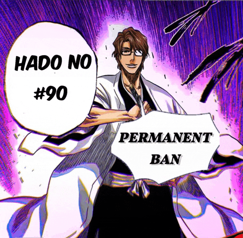 a man holding a piece of paper that says permanent ban