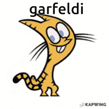 a cartoon cat with the name garfeldi written above it
