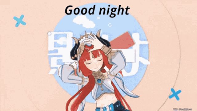 a picture of a girl with horns and the words good night above her