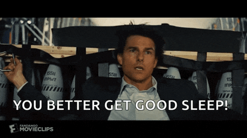 a man laying on a bed with the words " you better get good sleep " on the bottom