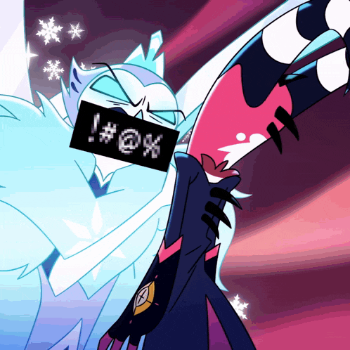 a cartoon character with a sticker on his mouth that says ! # @ x