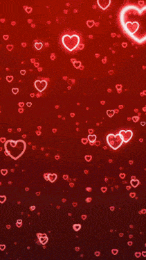 a red background with hearts and the words hello e.v.