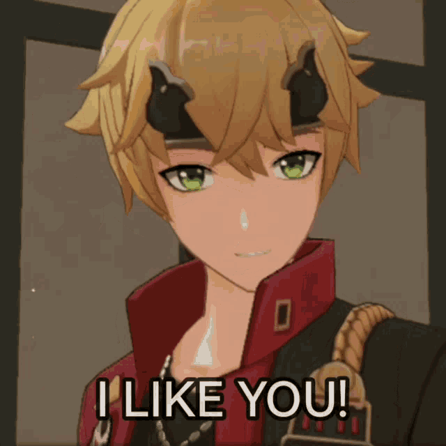 a cartoon character with horns on his head and the words i like you