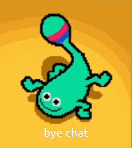 a pixel art of a lizard with the words `` bye chat '' next to it .