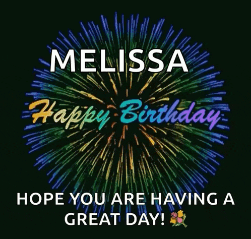 a birthday card for melissa with a fireworks background