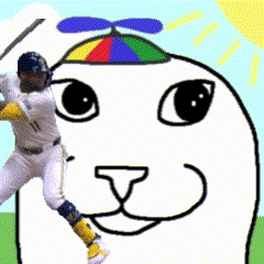 a baseball player with a rainbow hat on his head