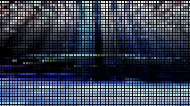 a grid of blue squares with a few white squares in the middle