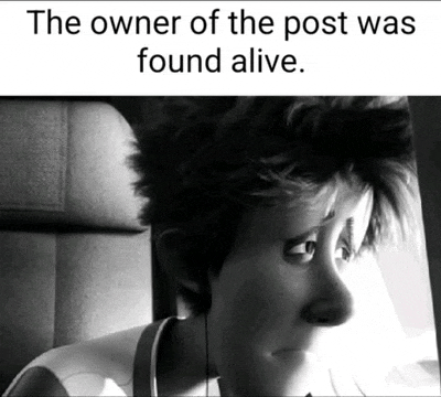 a black and white photo of a person with a caption that says " the owner of the post was found alive "