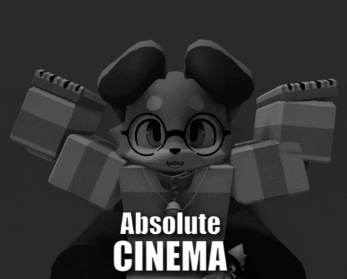 a black and white image of a cartoon character with the words absolute cinema written on the bottom