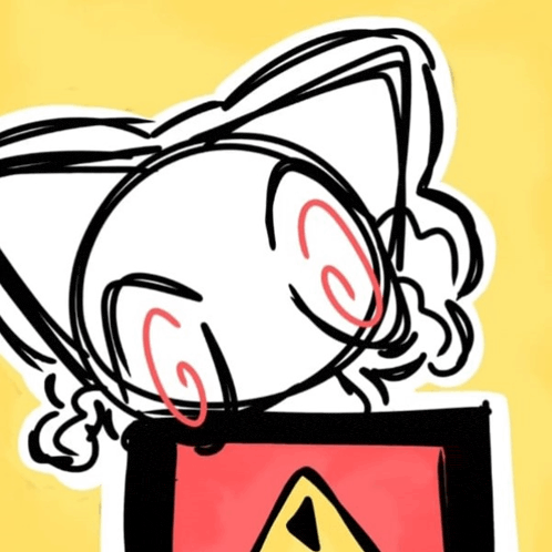 a drawing of a cat with a warning sign