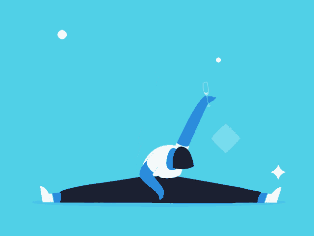 an illustration of a person doing a split with a blue background