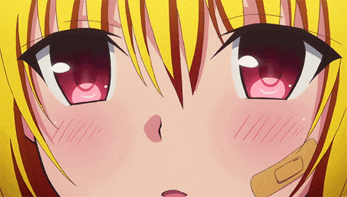 a close up of a anime girl with a bandage on her face