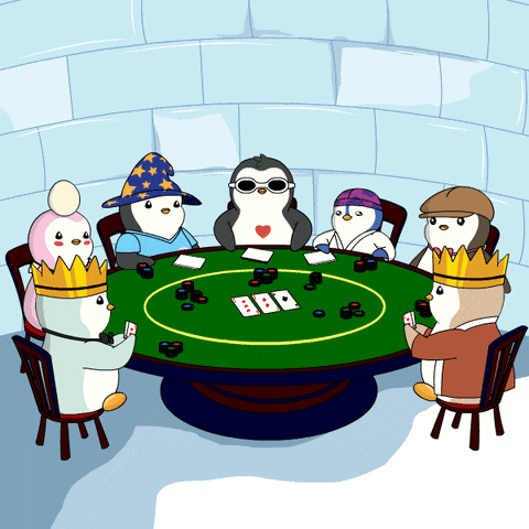 a group of penguins sitting around a table playing poker