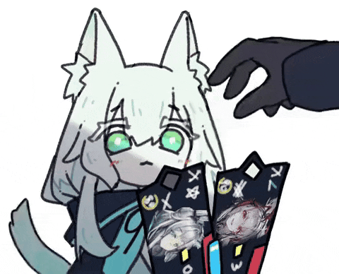 a drawing of a cat holding two cards with the number 3 on it