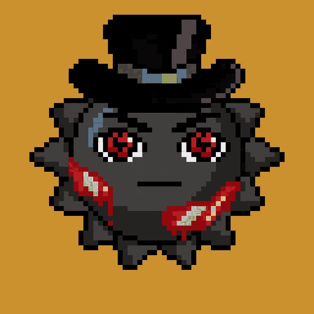 a pixel art drawing of a green monster with glasses and a hat