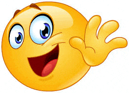 a cartoon smiley face is waving at the camera .