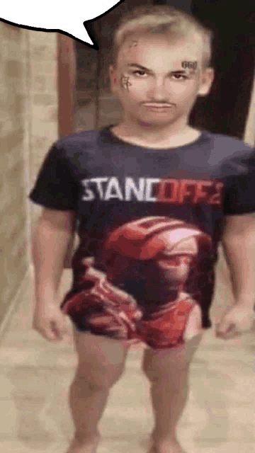 a man is wearing a black shirt that says standoff 2