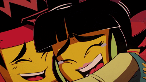 a cartoon of a boy and a girl laughing together
