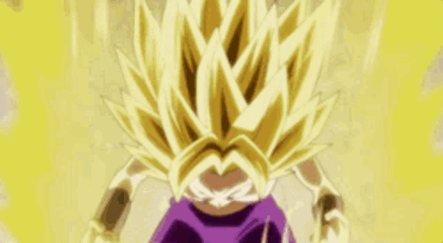 a young girl is standing in front of a yellow background in a dragon ball z anime .