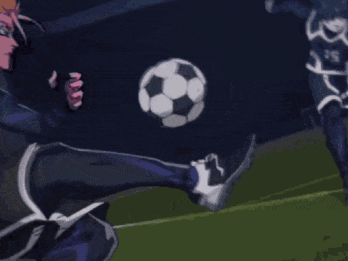 a soccer ball is flying through the air with purple and green lights behind it