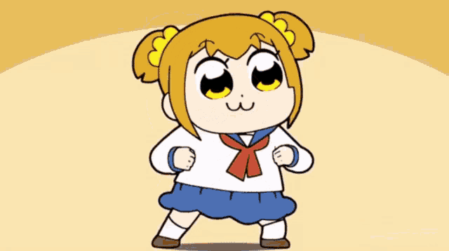 a cartoon of a girl with yellow eyes and a red scarf around her neck