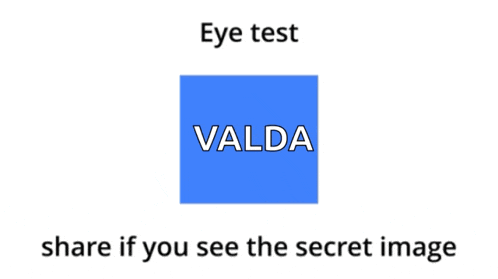 a blue square with the word valda in white letters