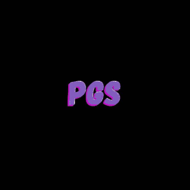 the word pcs is written in purple letters on a pink and white checkered square .