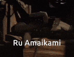a cartoon character with the name ru amaikami written on it