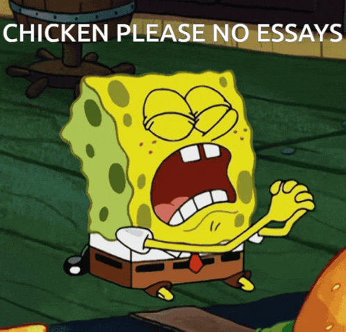 spongebob says chicken please no essays in a cartoon