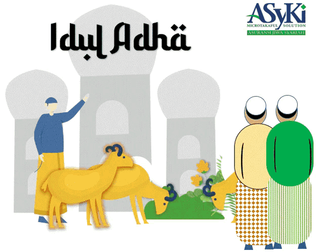 an ad for asyki microtakaful solution shows a man standing next to two goats