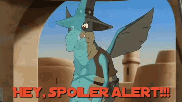 a picture of a cartoon character with the words hey spoiler alert