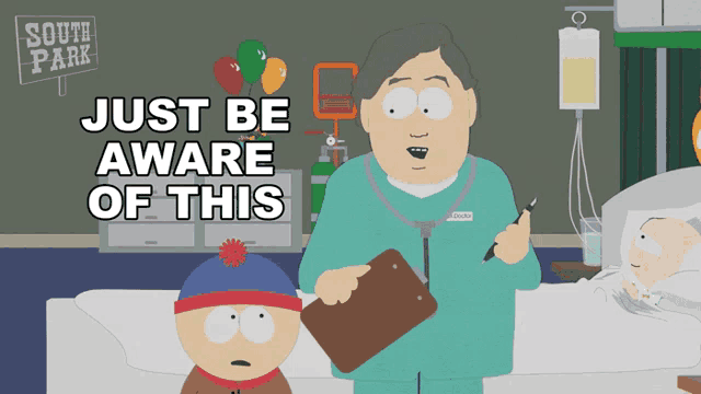 a south park cartoon shows stan and randy in a hospital room