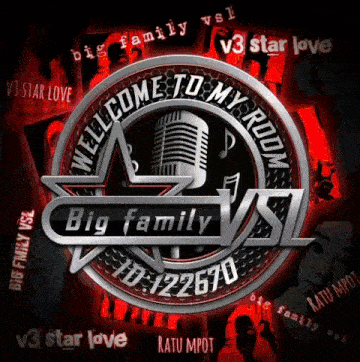 a logo for big family v3 star love with a microphone in the center